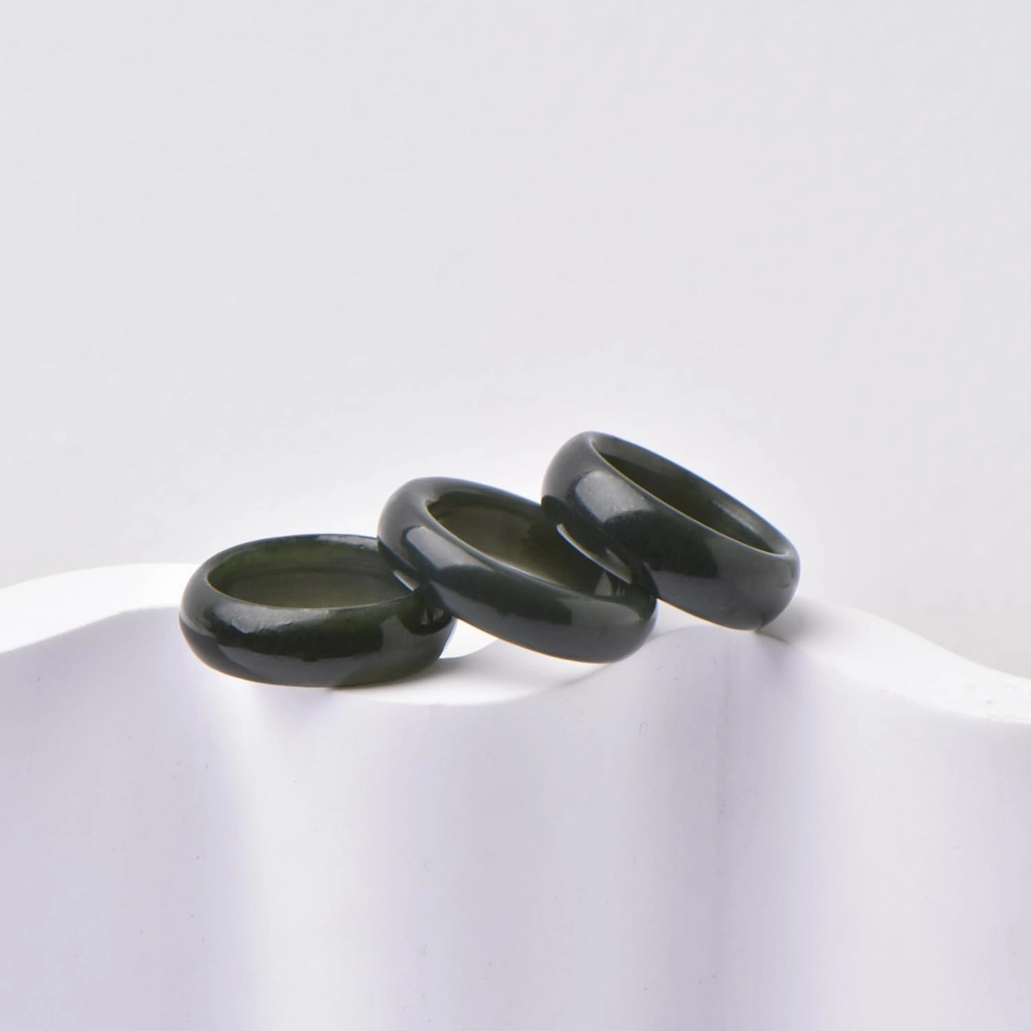 Natural Hotan Black Green Jade Rings Good Luck Jewelry Natural Green Jade FengShui Ring for Men Women Unisex with Gift Box