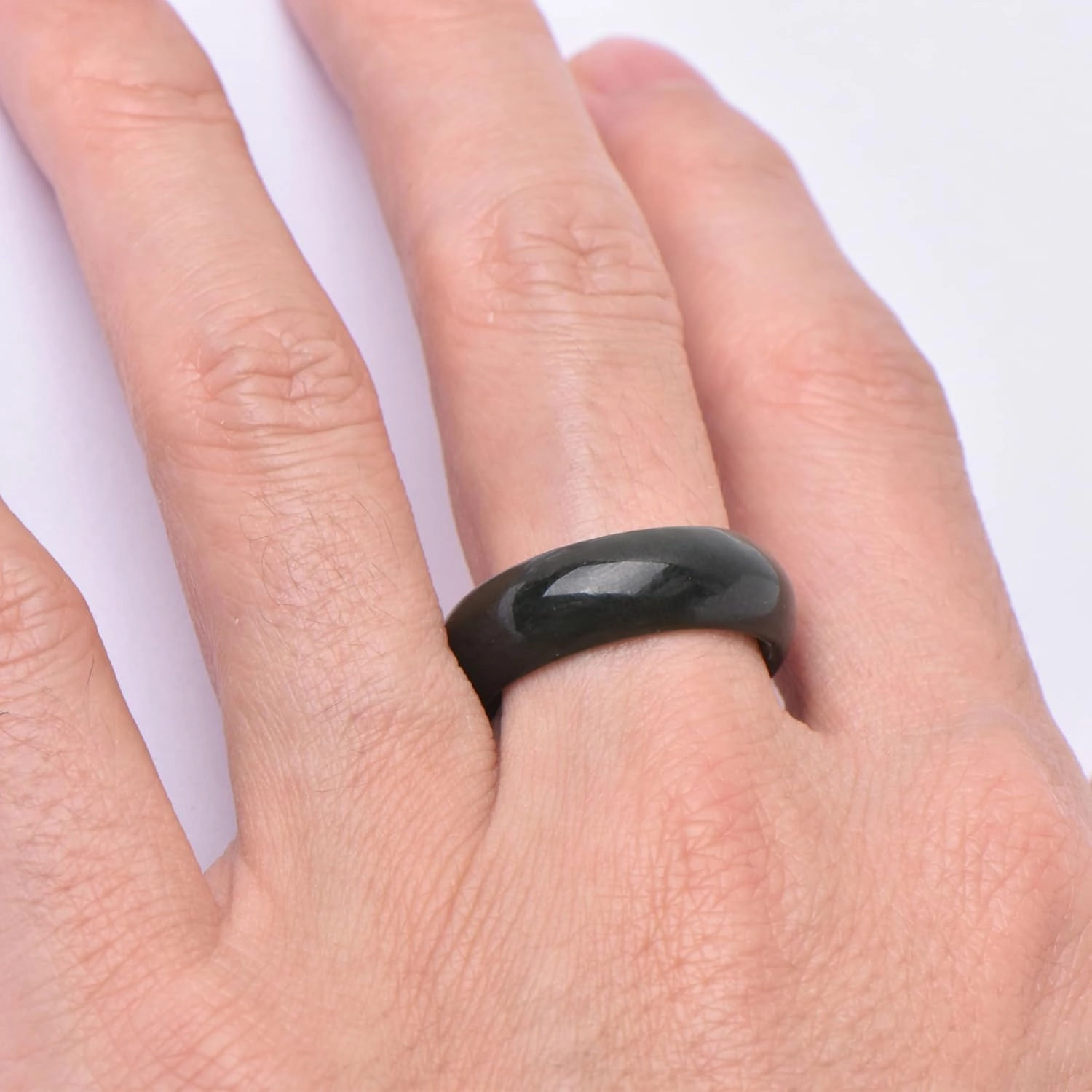 Natural Hotan Black Green Jade Rings Good Luck Jewelry Natural Green Jade FengShui Ring for Men Women Unisex with Gift Box