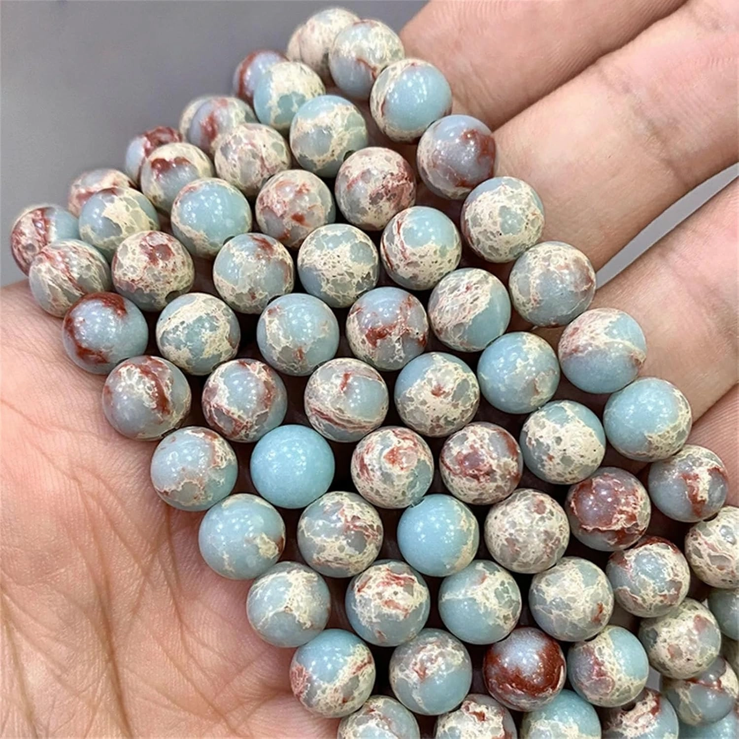 Natural Smooth Shoushan Snakeskin Blue Stone Round Loose Beads DIY Bracelet Earrings for Jewelry Making 15" Strand 4 6 8 10 12MM