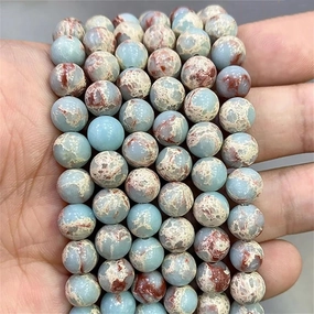 Natural Smooth Shoushan Snakeskin Blue Stone Round Loose Beads DIY Bracelet Earrings for Jewelry Making 15" Strand 4 6 8 10 12MM