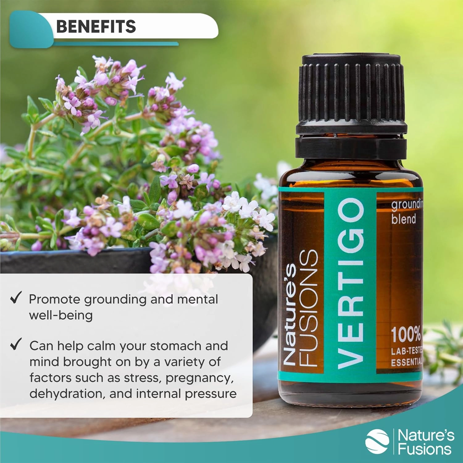 Nature's Fusions Vertigo Relief, Ginger Oil Nausea Relief Essential Oil Blends (15ml) - Fast-Acting Motion Sickness Relief, Morning Sickness Relief, Dizziness Relief, & Vertigo Medicine w/ Peppermint