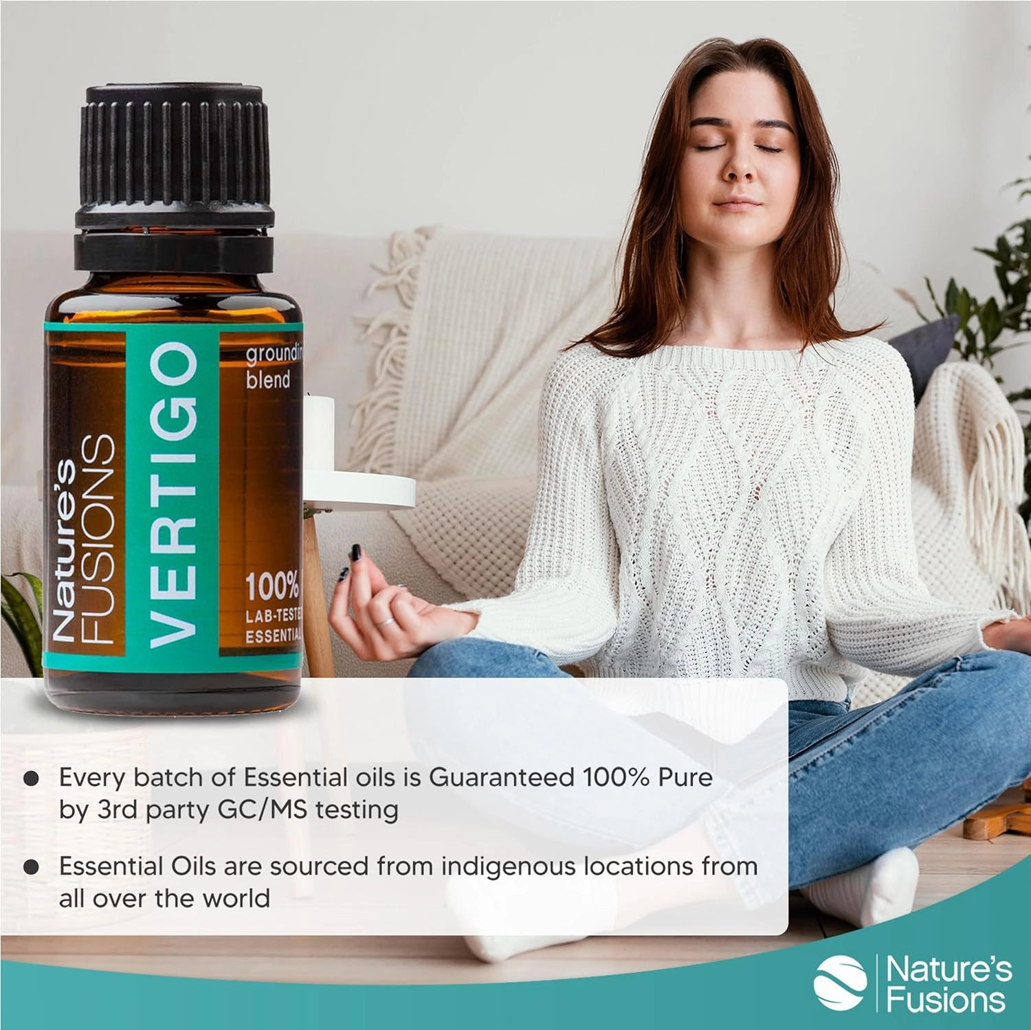 Nature's Fusions Vertigo Relief, Ginger Oil Nausea Relief Essential Oil Blends (15ml) - Fast-Acting Motion Sickness Relief, Morning Sickness Relief, Dizziness Relief, & Vertigo Medicine w/ Peppermint