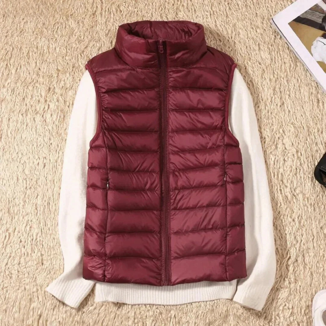 Navy Blue Women's Lightweight Quilted Puffer Vest - High Collar