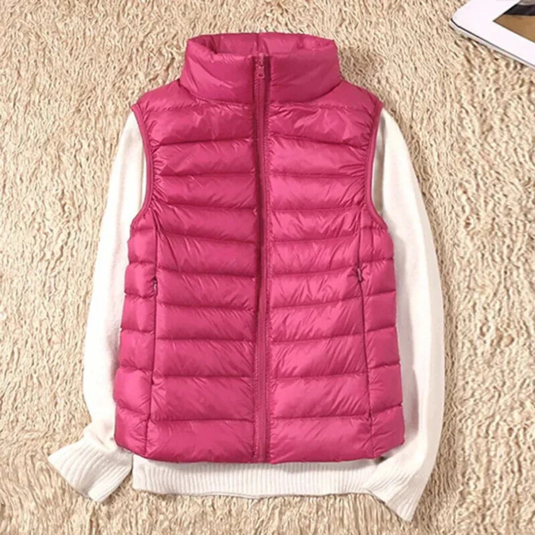 Navy Blue Women's Lightweight Quilted Puffer Vest - High Collar