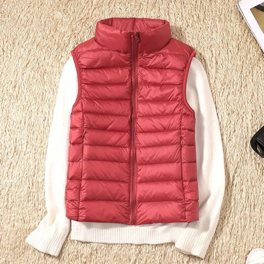 Navy Blue Women's Lightweight Quilted Puffer Vest - High Collar
