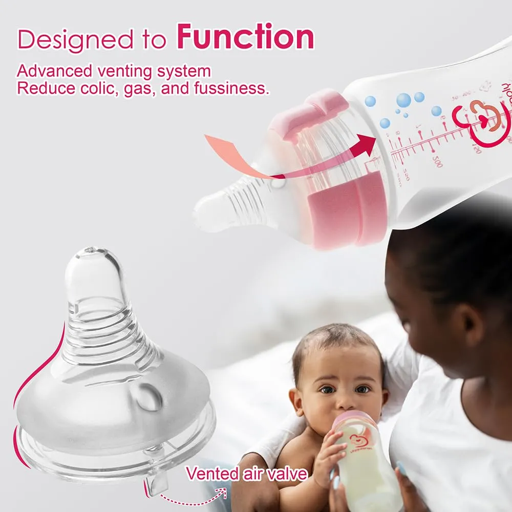 Nenesupply 4 Sets of Nipple Ring and Cap Compatible with Nenesupply Baby Bottle Silicone Bottle Avent Bottle Nipple Collar Anti Colic Level 2 for 1  Month Infant Slow Flow for Newborn Babies