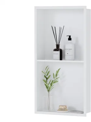 Neodrain No Tile Shower Niche, Stainless Steel Wall Niche 13.1"X25.1"(Inner Size 12"X24"), Two-Tier Bathroom Shelf, NO Tile Needed Recessed Niche for Bathroom Storage, White