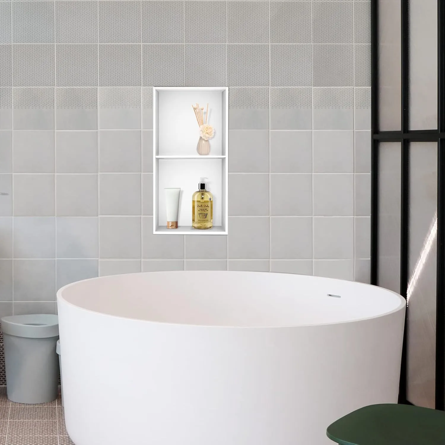 Neodrain No Tile Shower Niche, Stainless Steel Wall Niche 13.1"X25.1"(Inner Size 12"X24"), Two-Tier Bathroom Shelf, NO Tile Needed Recessed Niche for Bathroom Storage, White