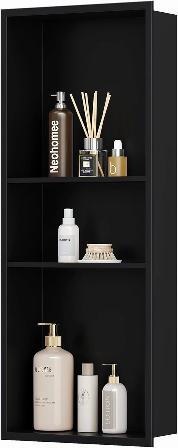 Neodrain Matte Black Wall Niche 12X30, Stainless Steel, No Tile Needed, Recessed Shower Niche for Bathroom Storage