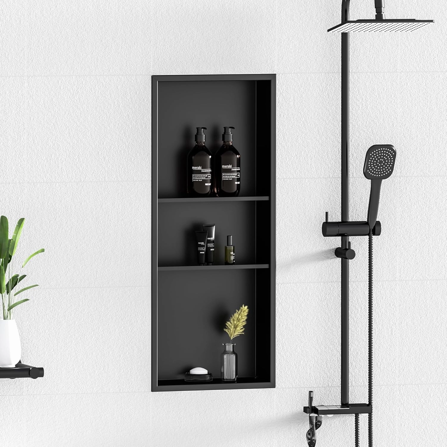 Neodrain Matte Black Wall Niche 12X30, Stainless Steel, No Tile Needed, Recessed Shower Niche for Bathroom Storage