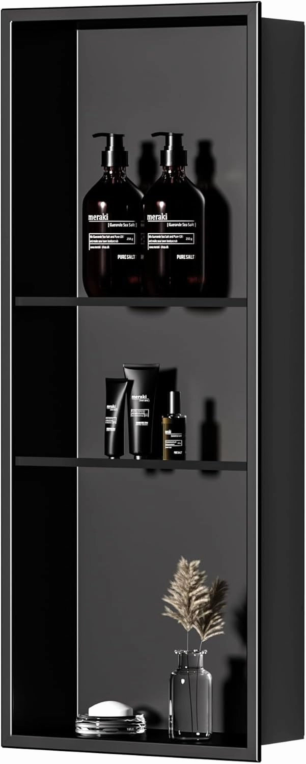 Neodrain Matte Black Wall Niche 12X30, Stainless Steel, No Tile Needed, Recessed Shower Niche for Bathroom Storage