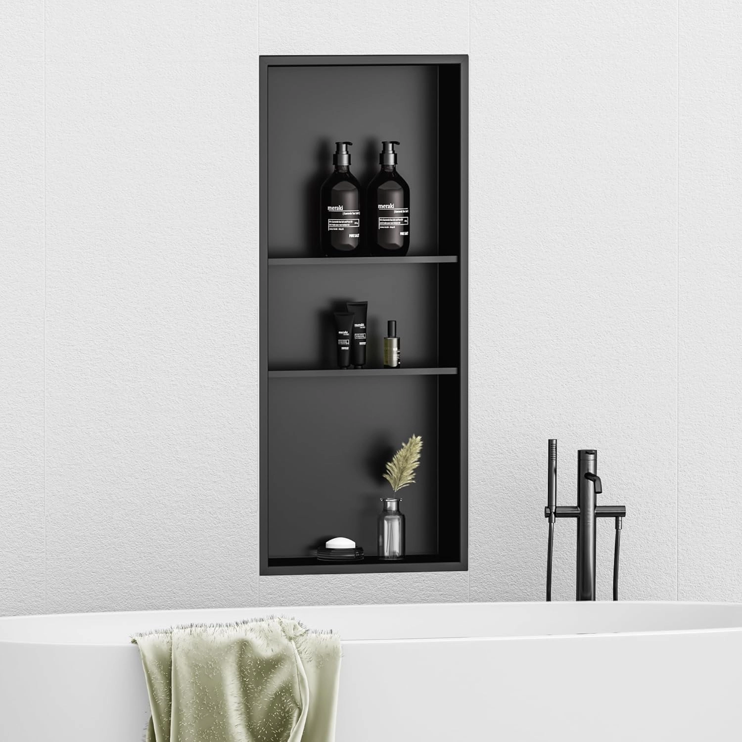 Neodrain Matte Black Wall Niche 12X30, Stainless Steel, No Tile Needed, Recessed Shower Niche for Bathroom Storage