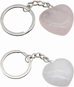 New 2026 Arrive 2Pcs/Pack Natural Stone Cute Keychains Stainless Steel Car Keychain Accessories Crystal 30Mm Heart Pendant Handbag Decor Decoration Jewelry Luxury Trendy Best For Gift Women And Men