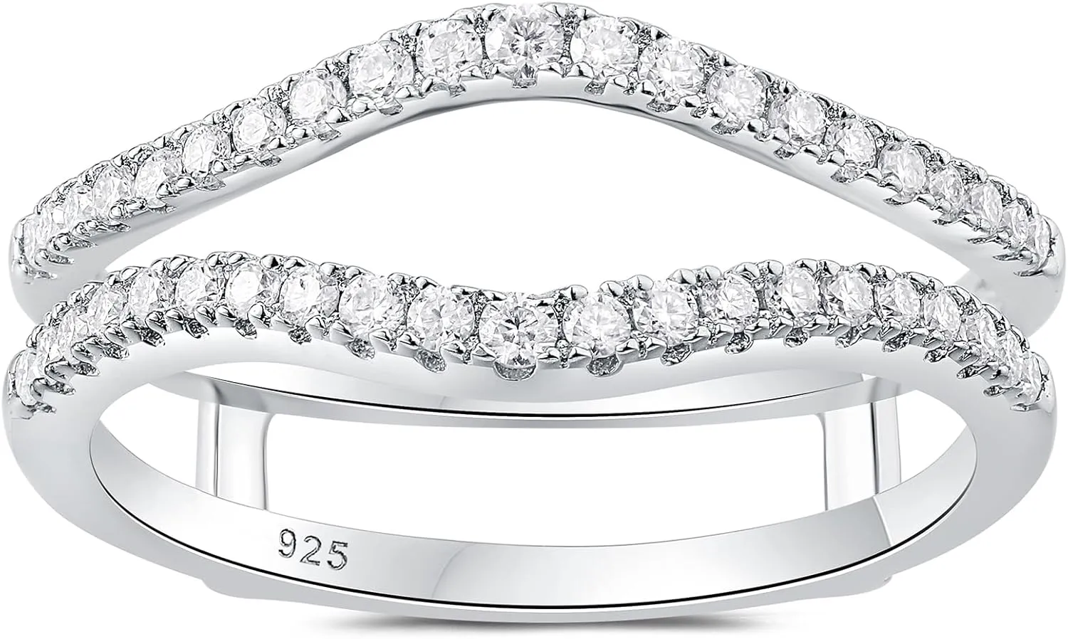 Newshe Jewellery AAAAA Cubic Zirconia Curved Wedding Bands for Women Ring Enhancer Guard for Engagement Rings 925 Sterling Silver Size 4-13