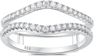Newshe Jewellery AAAAA Cubic Zirconia Curved Wedding Bands for Women Ring Enhancer Guard for Engagement Rings 925 Sterling Silver Size 4-13