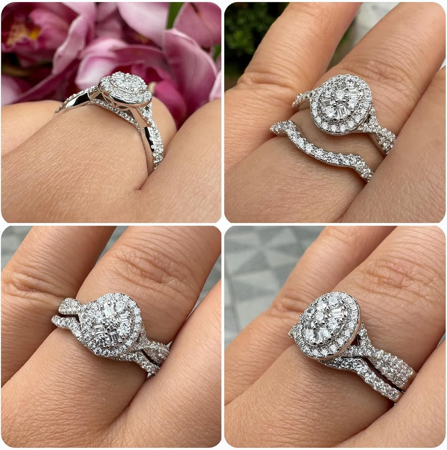 Newshe Jewellery Engagement Sets AAAAA Cz Wedding Rings for Women 925 Sterling Silver 3pcs Round White Size 4-13