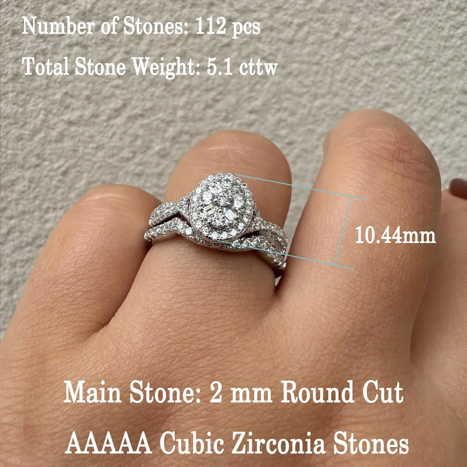 Newshe Jewellery Engagement Sets AAAAA Cz Wedding Rings for Women 925 Sterling Silver 3pcs Round White Size 4-13