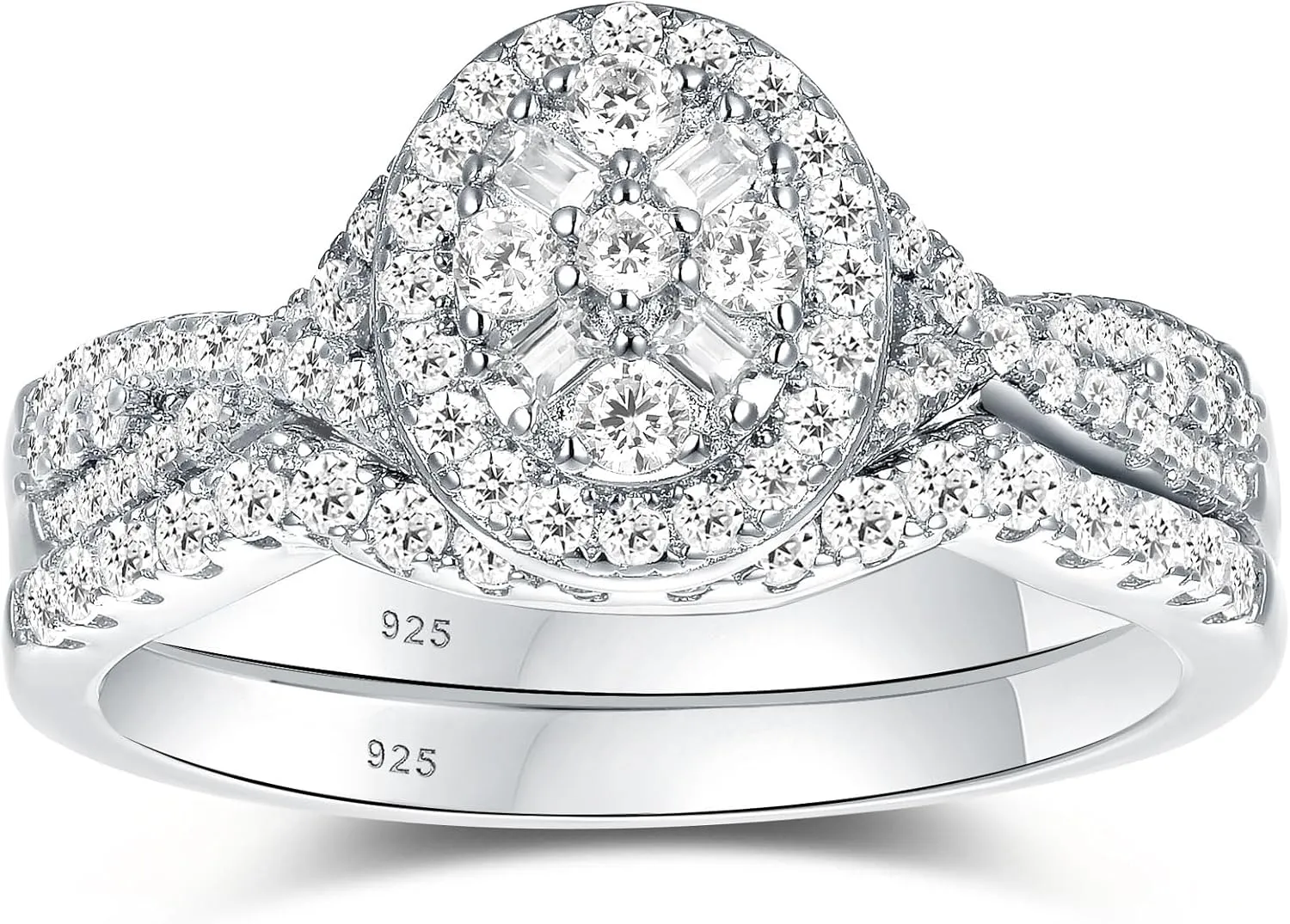 Newshe Jewellery Engagement Sets AAAAA Cz Wedding Rings for Women 925 Sterling Silver 3pcs Round White Size 4-13
