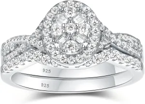 Newshe Jewellery Engagement Sets AAAAA Cz Wedding Rings for Women 925 Sterling Silver 3pcs Round White Size 4-13