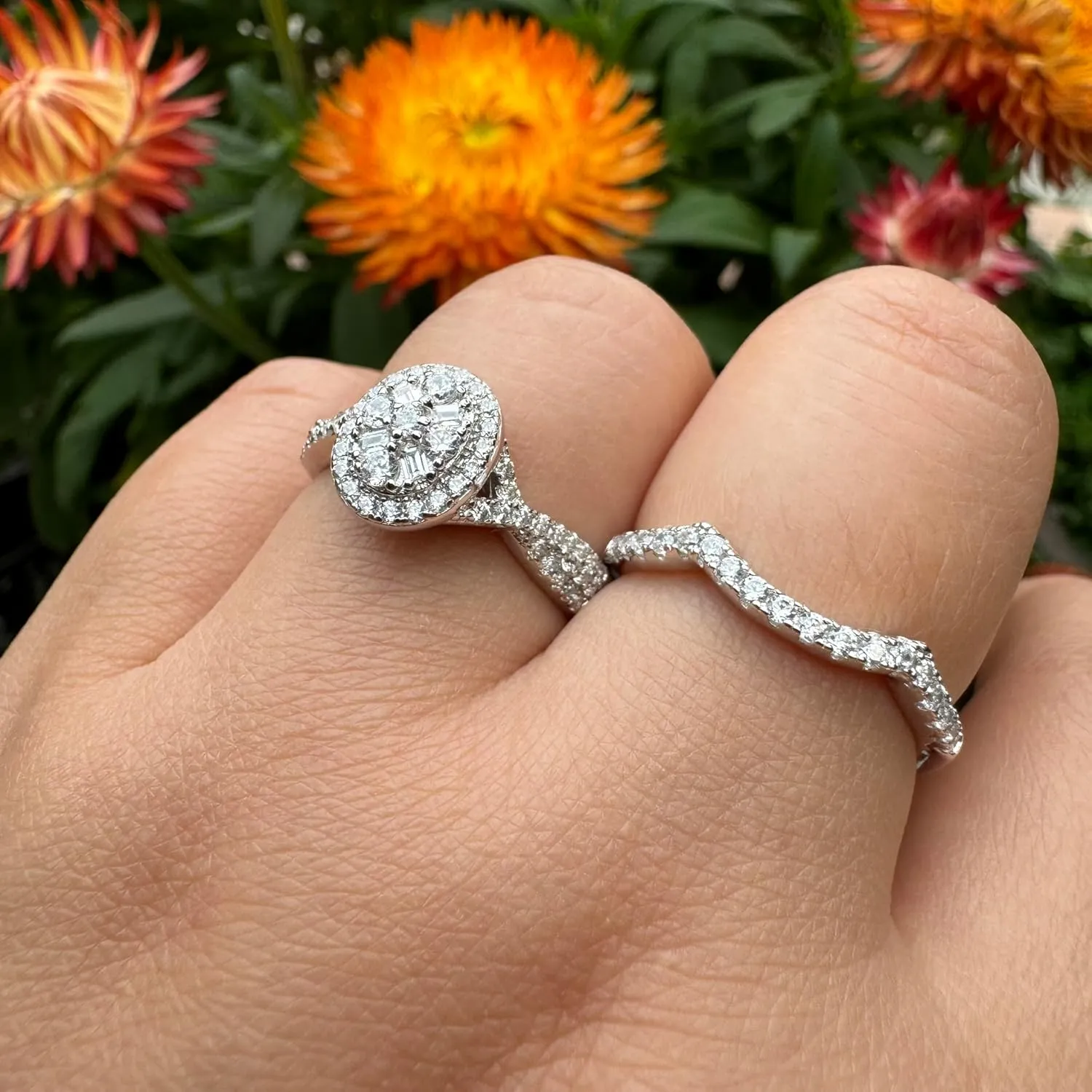 Newshe Jewellery Engagement Sets AAAAA Cz Wedding Rings for Women 925 Sterling Silver 3pcs Round White Size 4-13