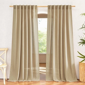 NICETOWN Linen Brown Curtains & Drapes Privacy with Light Filtering, Rod Pocket & Back Tab Flax Linen Burlap Window Treatments Vertical Drapes for Bedroom/Living Room, W52 x L84, 2 Panels