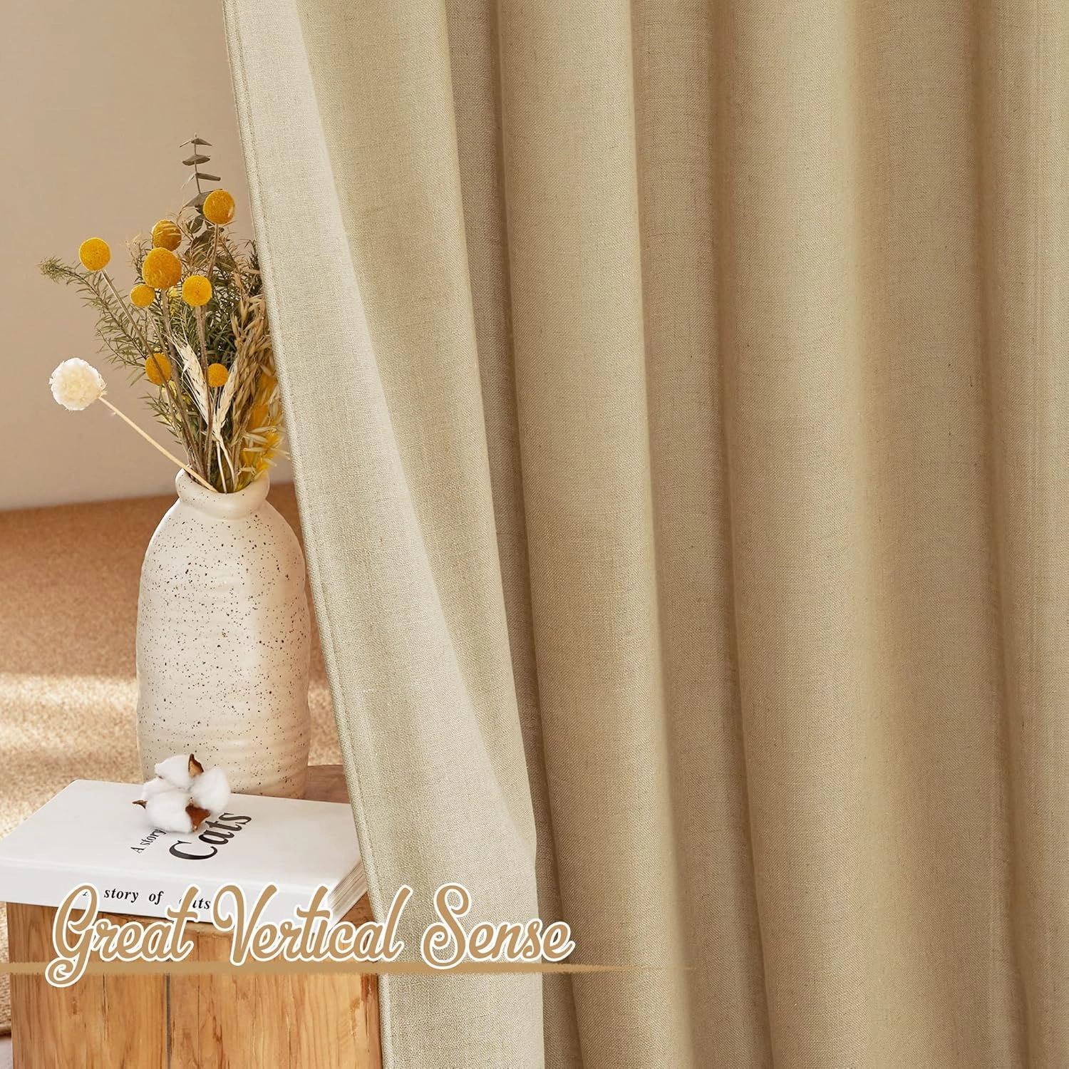NICETOWN Linen Brown Curtains & Drapes Privacy with Light Filtering, Rod Pocket & Back Tab Flax Linen Burlap Window Treatments Vertical Drapes for Bedroom/Living Room, W52 x L84, 2 Panels