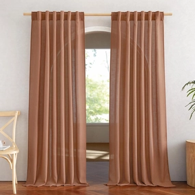 NICETOWN Linen Caramel Curtains & Drapes Privacy with Light Filtering, Rod Pocket & Back Tab Flax Linen Burlap Window Treatments Vertical Drapes for Bedroom/Living Room, W52 x L84, 2 Panels