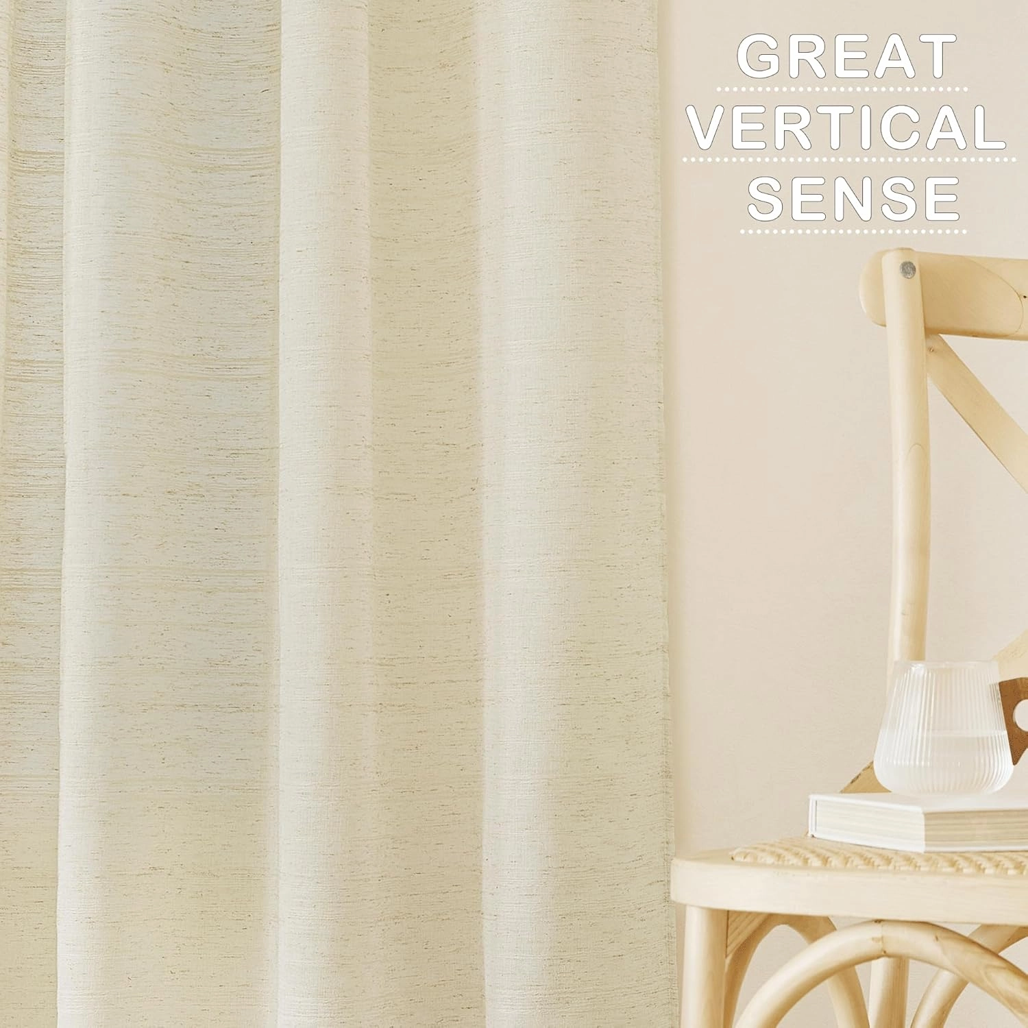 NICETOWN Linen Curtains for Bedroom 84 inch Length 2 Panels Set, Pocket Top Semi Sheer Stripe Pattern Window Treatments Privacy with Light Filtering for Living Room, Natural, W54 x L84
