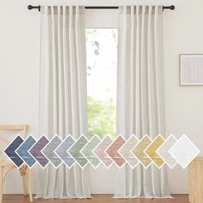 NICETOWN Semi Sheer Light Filtering Linen Curtains for Windows 95 inch Length, Rod Pocket & Back Tab Linen Blend Vertical Drapes Privacy for Bedroom/Living Room, Natural, W52 x L95, 2 Pieces