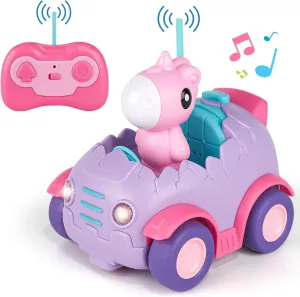 Nueplay Remote Control Car for Toddler Age 2 3 4 5, Electric RC Toys with Light & Music, Toddler Toys, Race Vehicles, Horse Figures Truck, Christmas Birthday Gift for Baby Girls, Purple