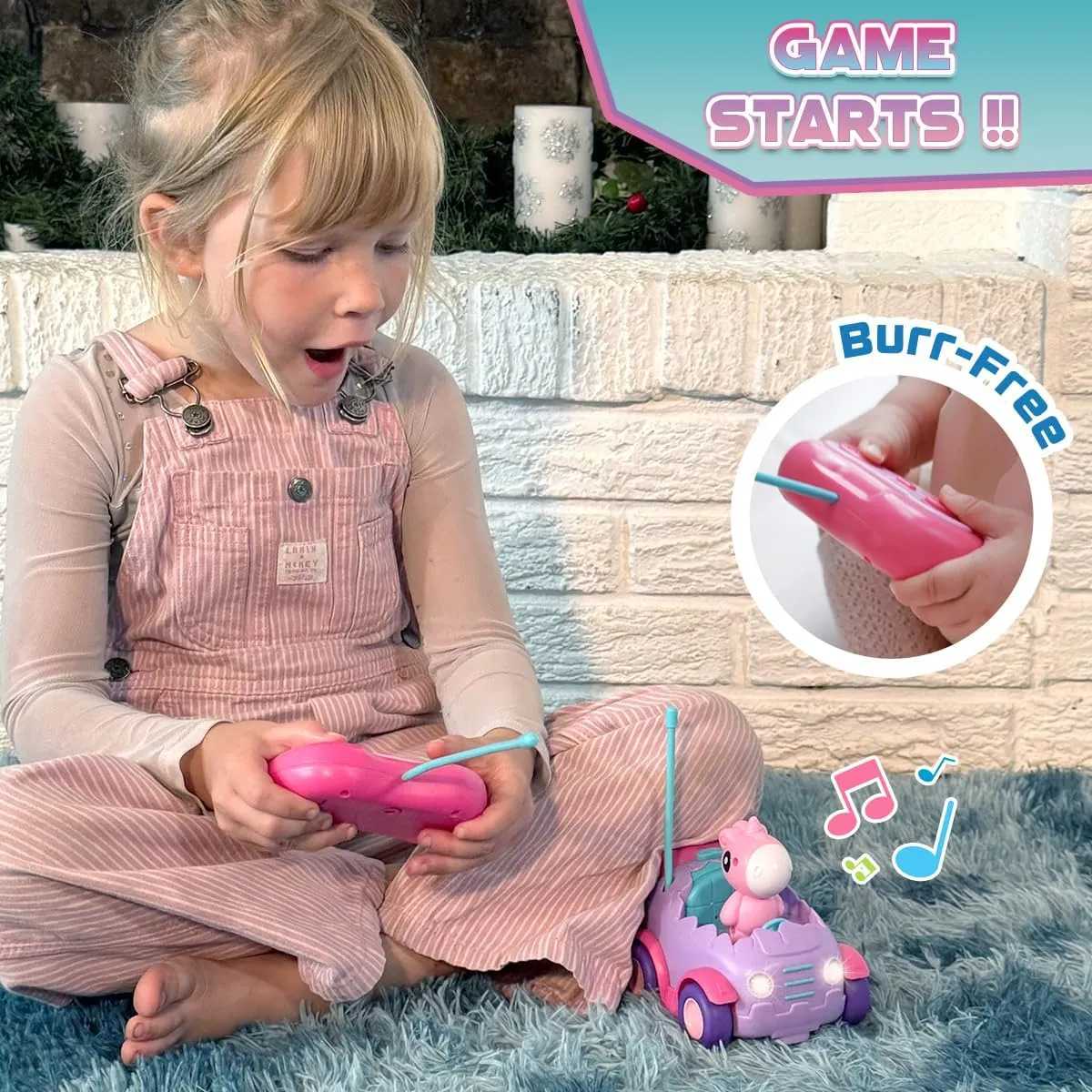 Nueplay Remote Control Car for Toddler Age 2 3 4 5, Electric RC Toys with Light & Music, Toddler Toys, Race Vehicles, Horse Figures Truck, Christmas Birthday Gift for Baby Girls, Purple