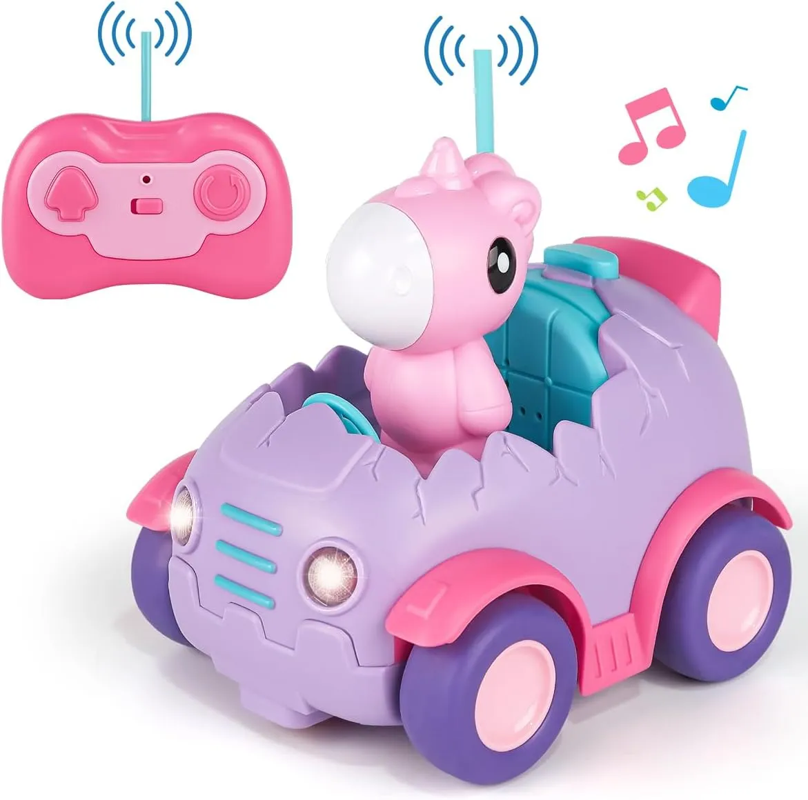 Nueplay Remote Control Car for Toddler Age 2 3 4 5, Electric RC Toys with Light & Music, Toddler Toys, Race Vehicles, Horse Figures Truck, Christmas Birthday Gift for Baby Girls, Purple