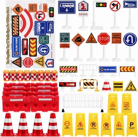 NUOBESTY Play Traffic Signs Street Signs Playset Kids Road Signs Mini Roadblocks Toyset