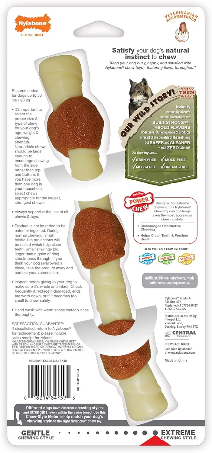 Nylabone Power Chew Shish Kabob Rawhide Alternative Nylon Chew Toy for Dogs, Dog Toys for Aggressive Chewers, Chicken, Large/Giant (1 Count)