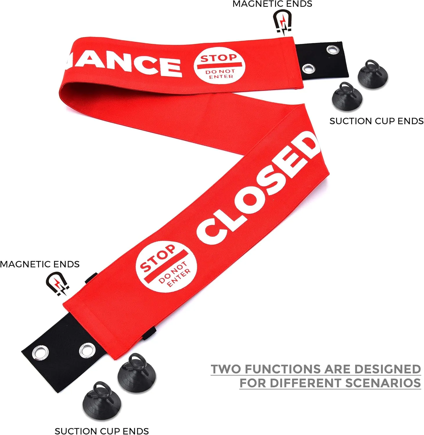 Nylon Bathroom & Restroom Closed for Maintenance Door Barricade Sign with Magnetic & Suction Cup Ends (2 Pack)