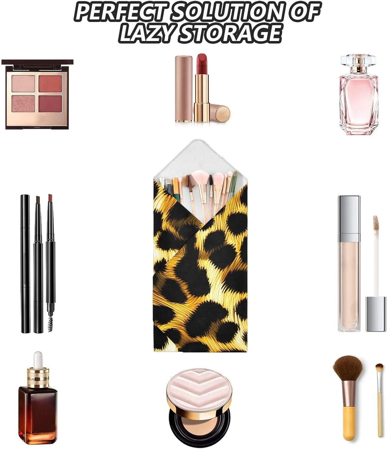ODAWA Leopard Print Self Adhesive Cloth 21.7X21.7 Inch Magic Flexible Folding Self-Stick Makeup Bag Portable Cosmetic Bag for Travelling