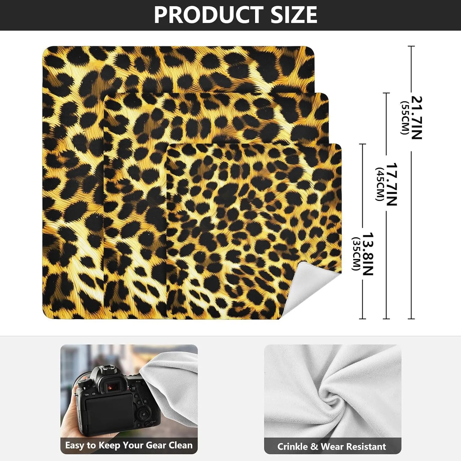 ODAWA Leopard Print Self Adhesive Cloth 21.7X21.7 Inch Magic Flexible Folding Self-Stick Makeup Bag Portable Cosmetic Bag for Travelling
