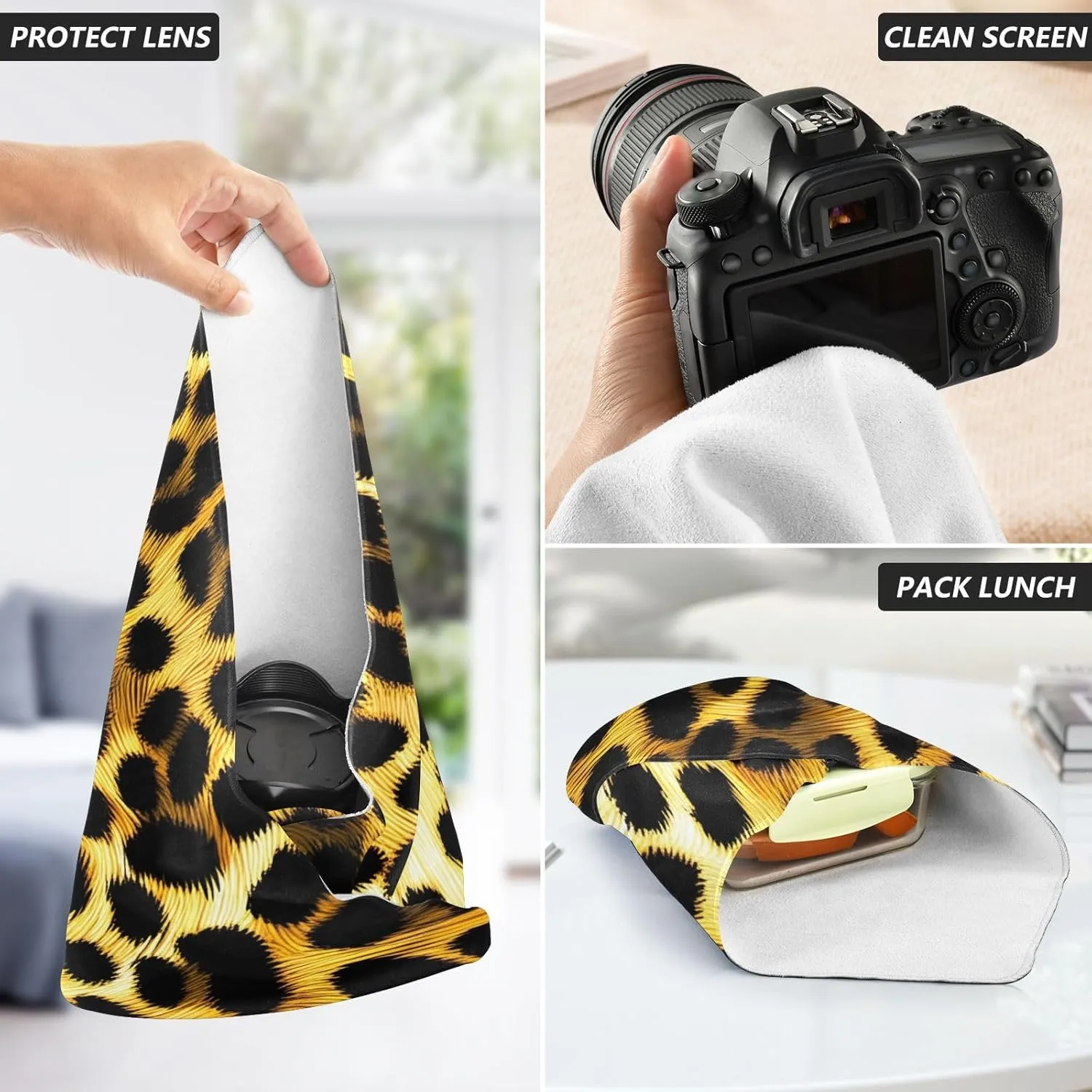 ODAWA Leopard Print Self Adhesive Cloth 21.7X21.7 Inch Magic Flexible Folding Self-Stick Makeup Bag Portable Cosmetic Bag for Travelling
