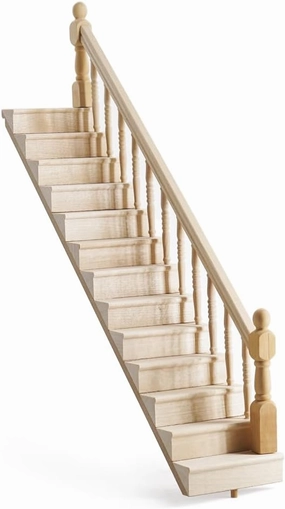 Odoria Dollhouse Staircase with Railing Miniature: 1/12 Scale Straight Stairs with Right Handrail for Fairy Garden - Mini Wood Furniture Unfinished Crafts DIY, Assembly Required