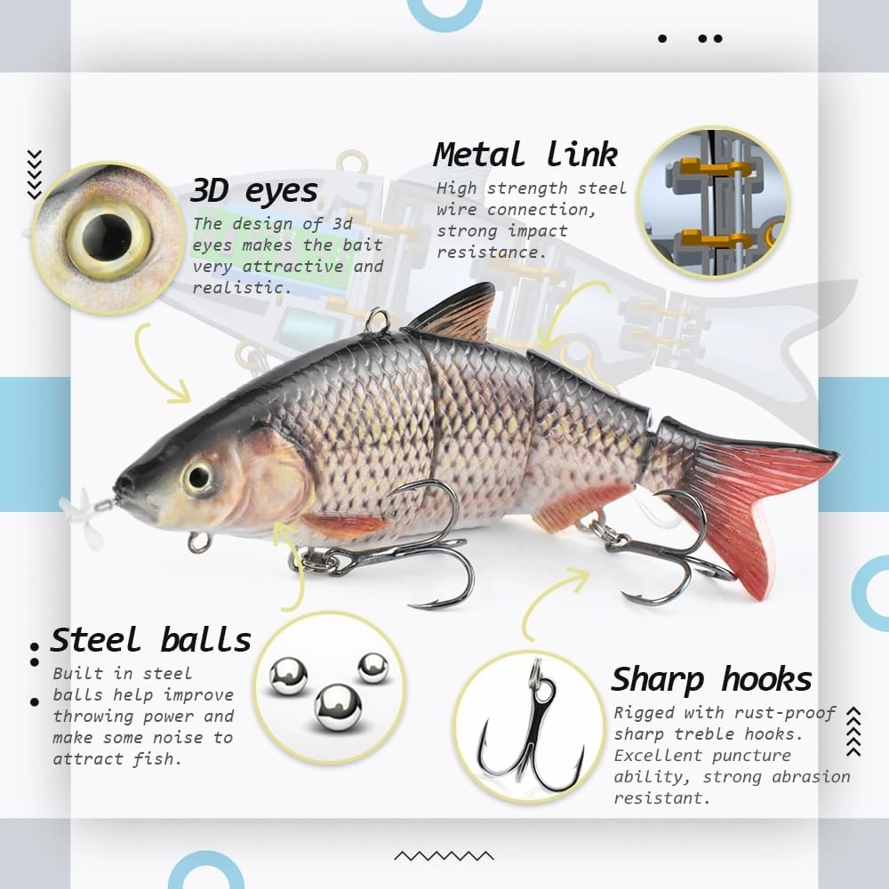 ODS Robotic Fishing Lure Animated Sinking Electric Segmented Bait with Metal Joint for Freshwater and Saltwater