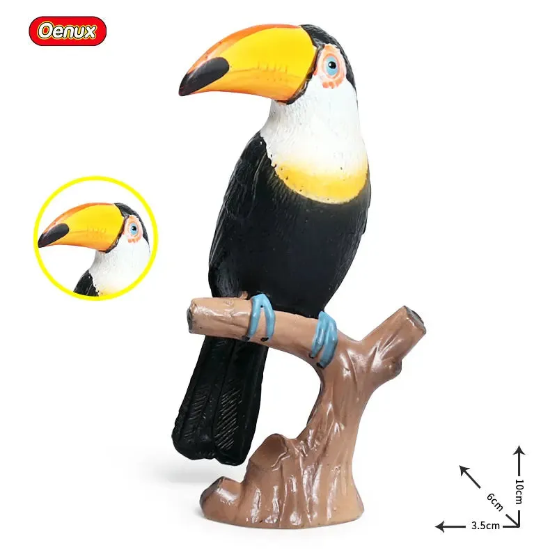 Oenux Classic Bird Animal Flamingos Parrot Sea Mew Peacock Owl Ostrich Model Solid PVC Action Figures Miniature Education Toy