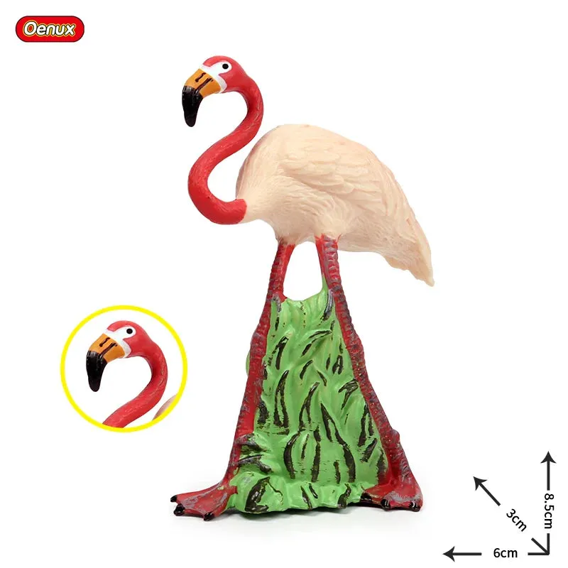 Oenux Classic Bird Animal Flamingos Parrot Sea Mew Peacock Owl Ostrich Model Solid PVC Action Figures Miniature Education Toy