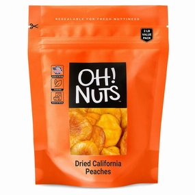 Oh! Nuts Dried Peaches California - 2 LB - Dried Fruit Slices - No Sugar Added - Packed in New York Zip-Seal Bag for Exceptional Freshness