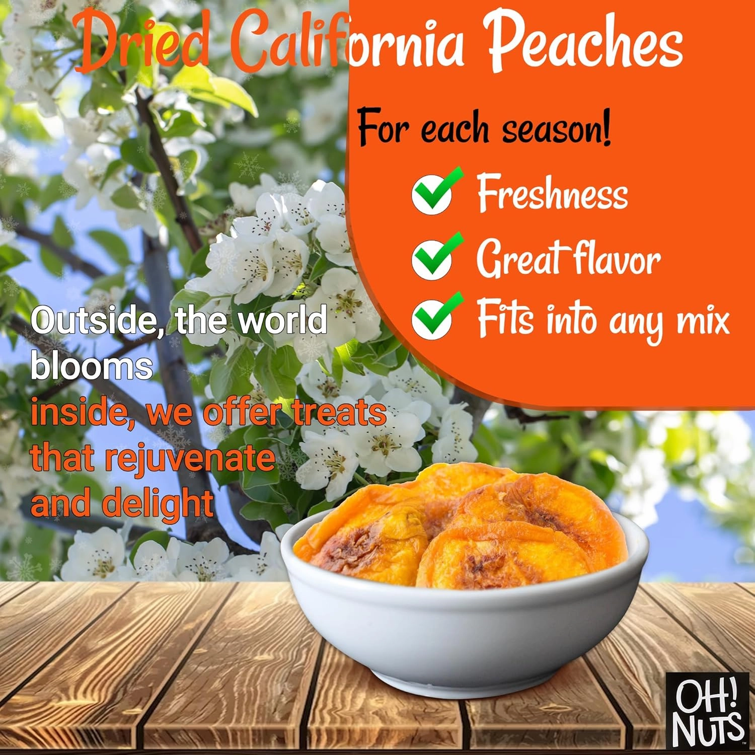 Oh! Nuts Dried Peaches California - 2 LB - Dried Fruit Slices - No Sugar Added - Packed in New York Zip-Seal Bag for Exceptional Freshness