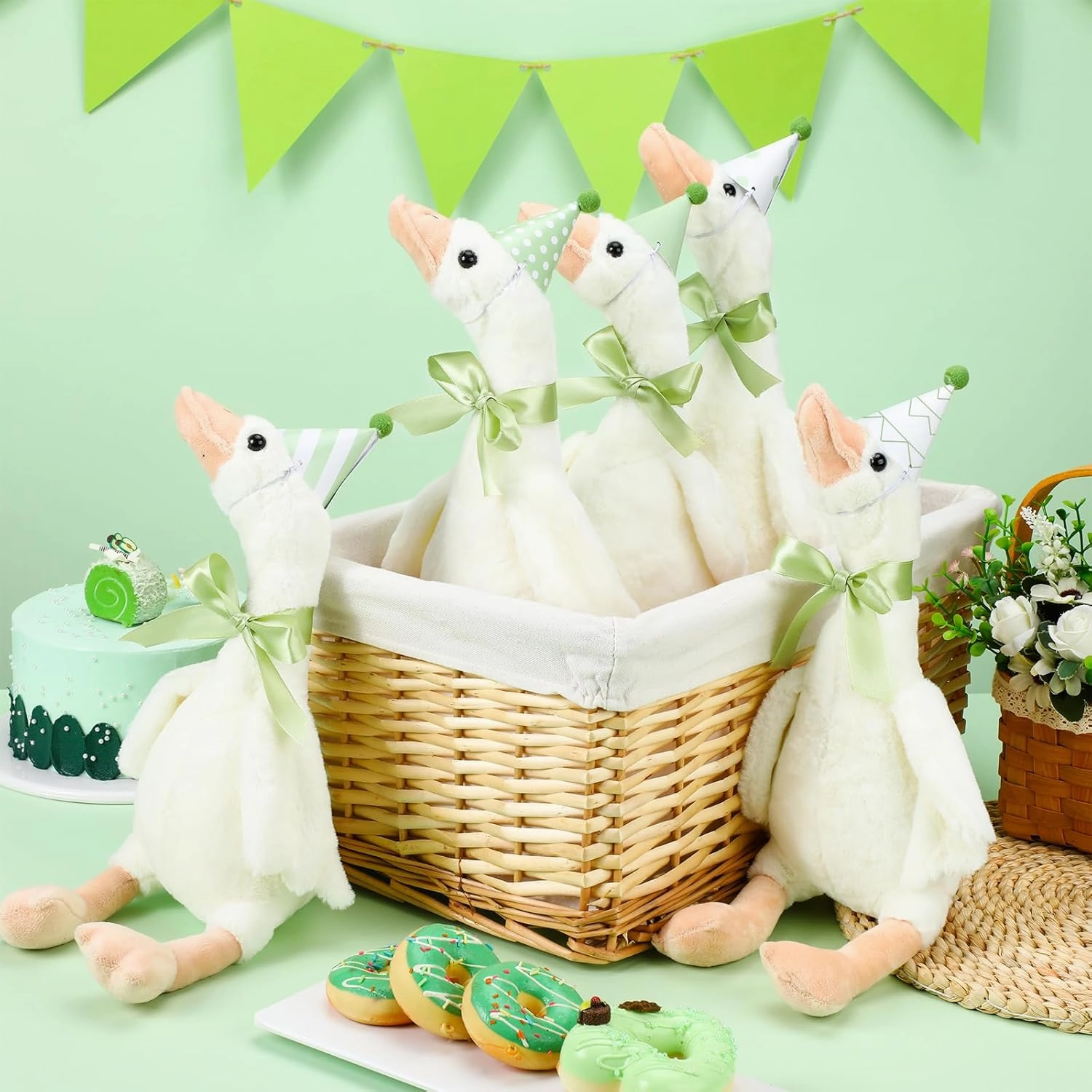 One Silly Goose Party Favors Stuffed Animal Plush Toy and Mini Birthday Party Hats with Ribbon Bow