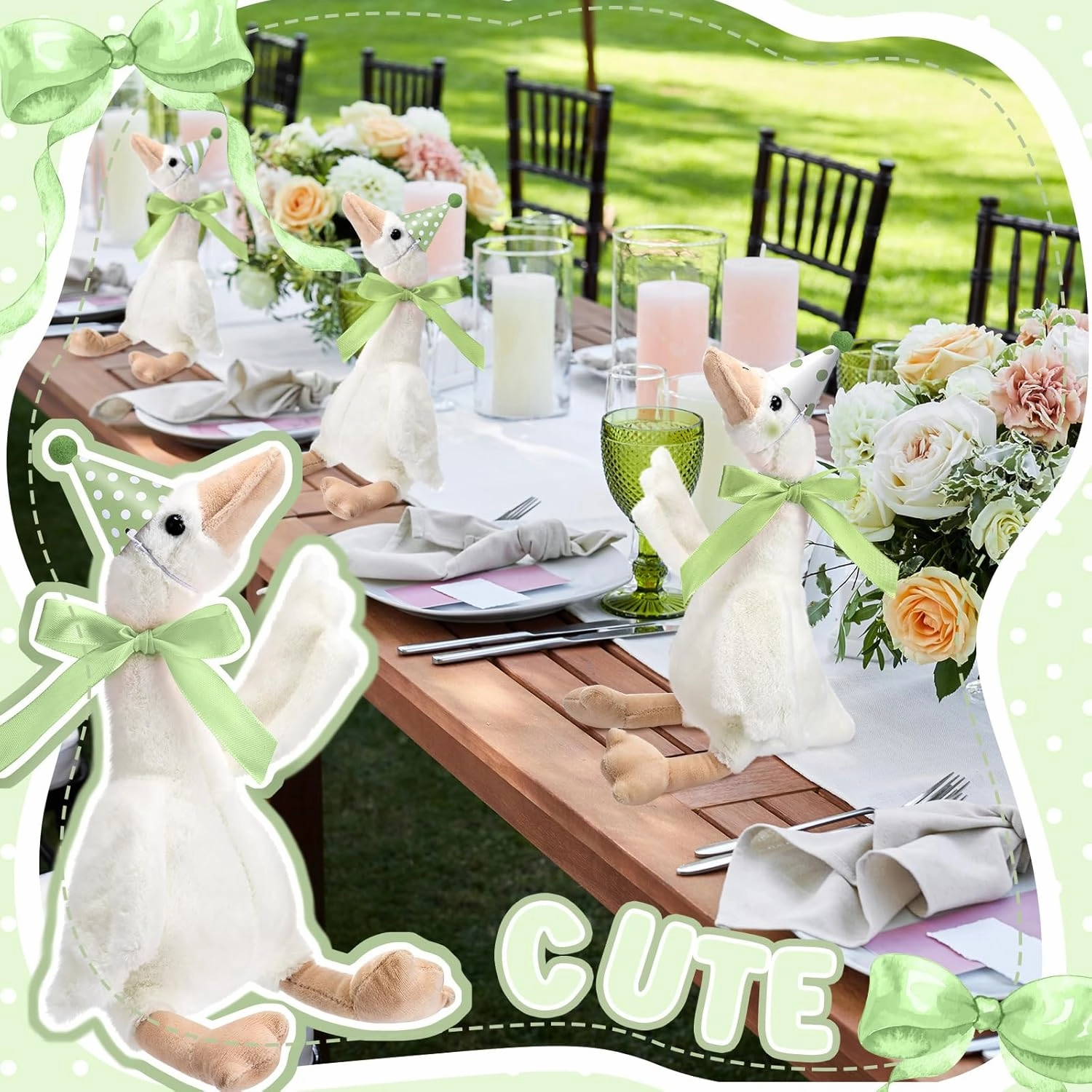 One Silly Goose Party Favors Stuffed Animal Plush Toy and Mini Birthday Party Hats with Ribbon Bow