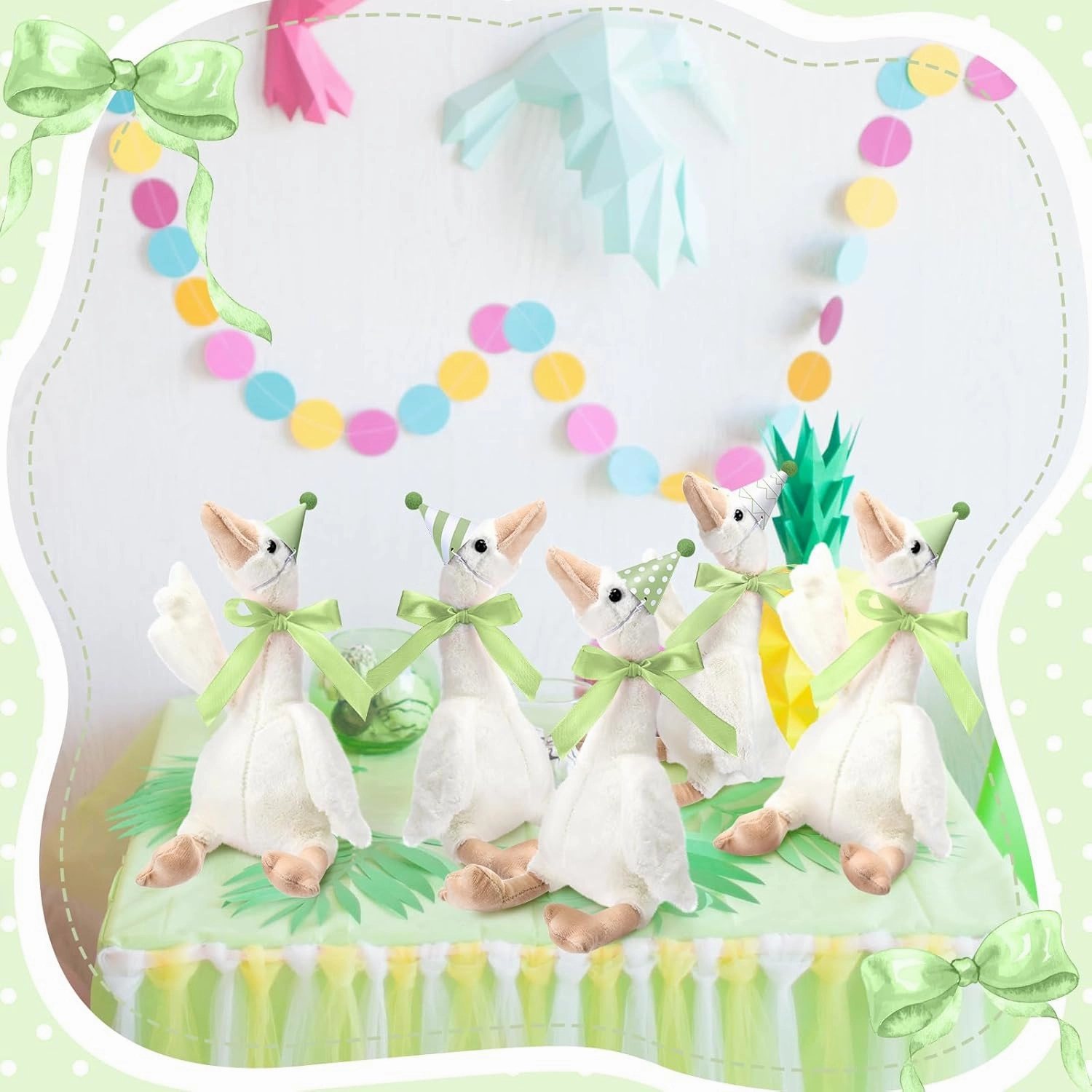 One Silly Goose Party Favors Stuffed Animal Plush Toy and Mini Birthday Party Hats with Ribbon Bow