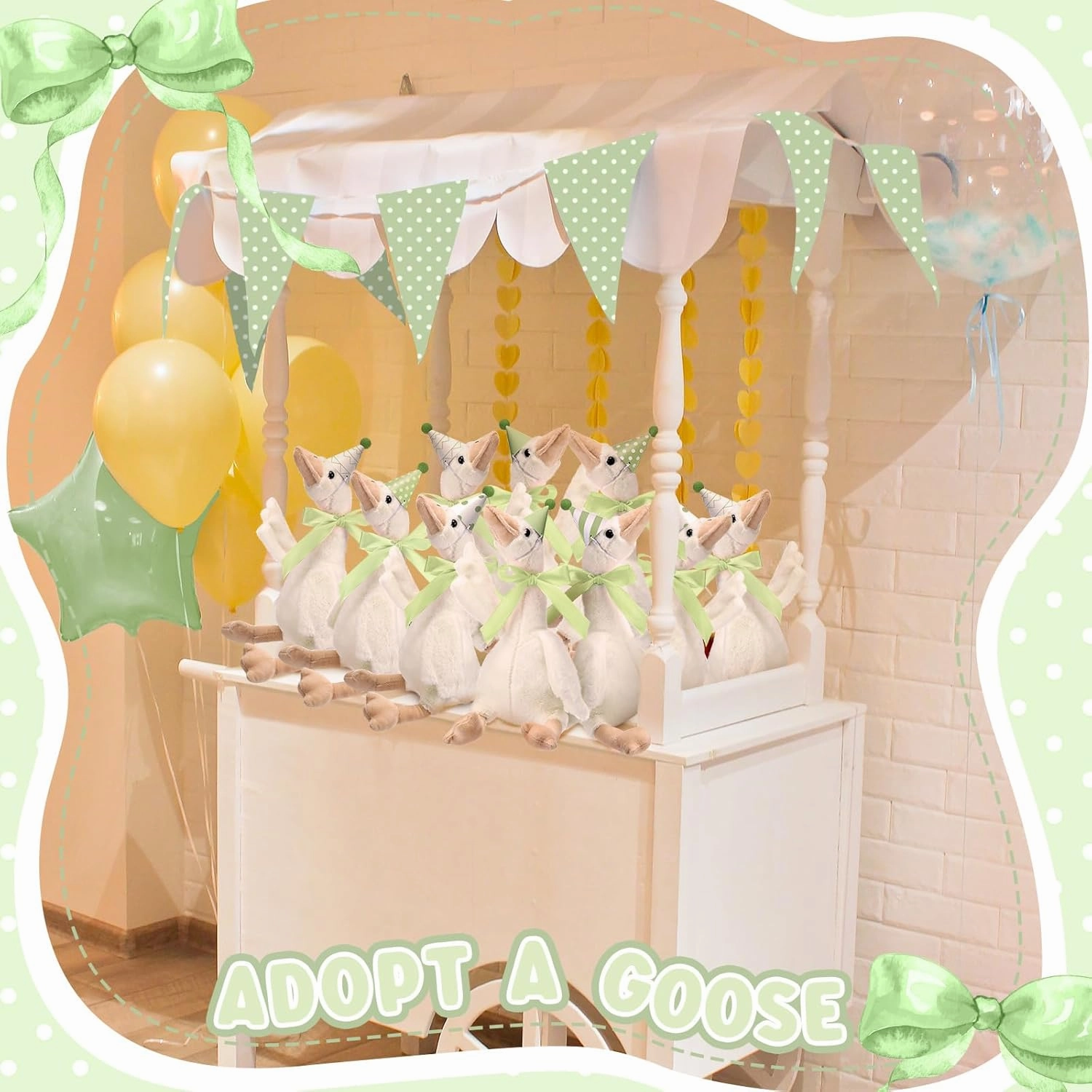 One Silly Goose Party Favors Stuffed Animal Plush Toy and Mini Birthday Party Hats with Ribbon Bow