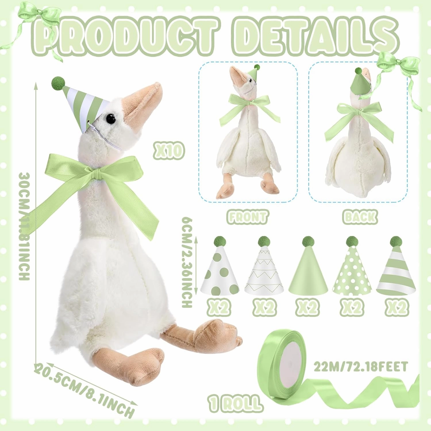 One Silly Goose Party Favors Stuffed Animal Plush Toy and Mini Birthday Party Hats with Ribbon Bow