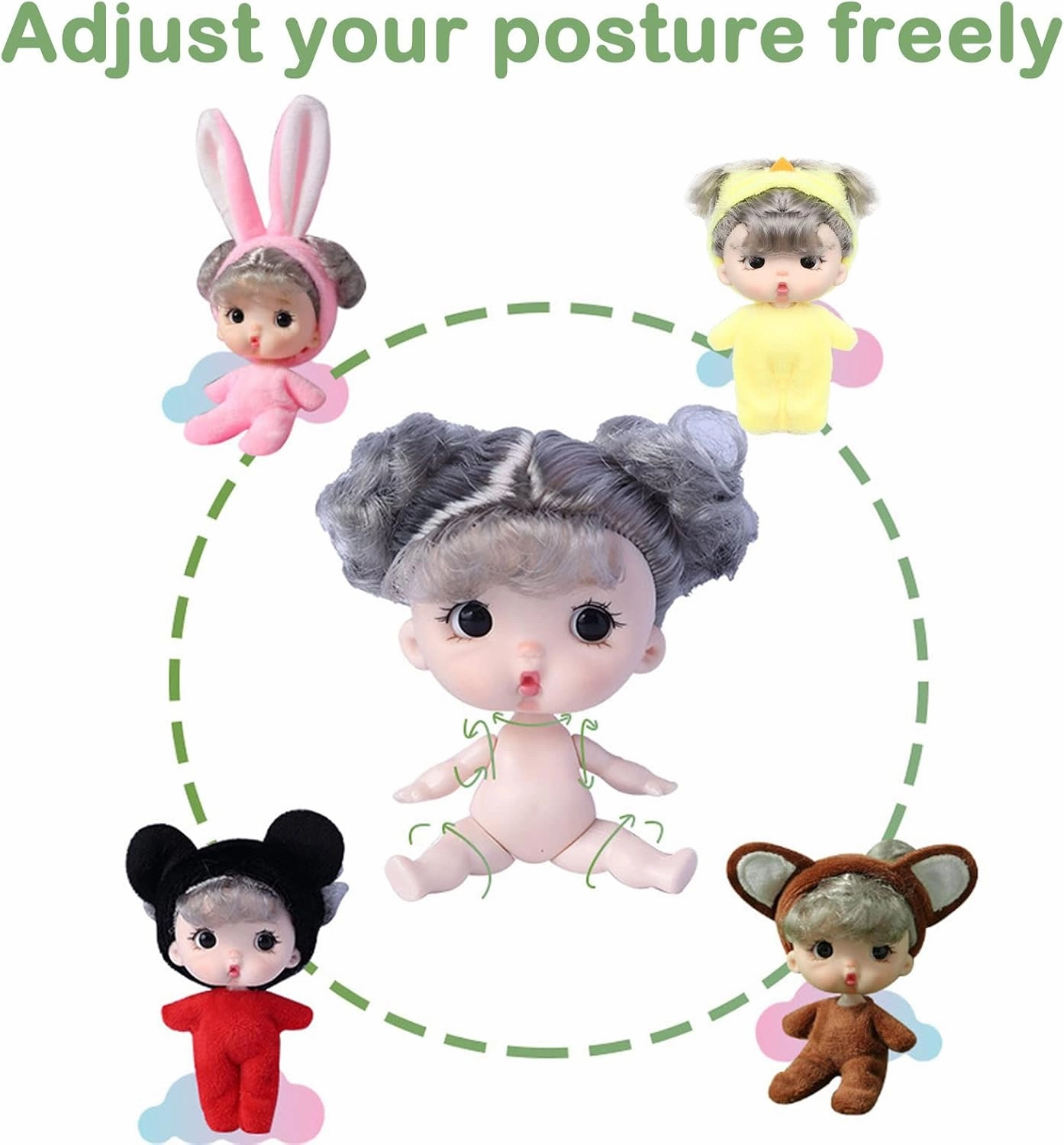 ONEST 6 Sets 4 Inch Dolls Cute Girl Doll Include 6 Pieces Girl Mini Dolls, 6 Sets Handmade Doll Clothes